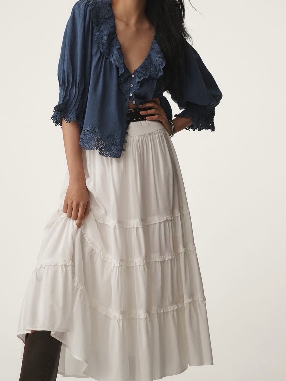 Anthropologie Linen Blend Lace Collar Blouse - Picture 2 of 7